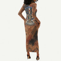 Khnum Long Sleeve Bodycon Dress Ancient Egyptian Earthy Cracked Papyrus - Divine Potter - Wonder Print Shop