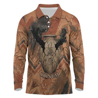 Khnum Long Sleeve Polo Shirt Ancient Egyptian Earthy Cracked Papyrus - Divine Potter - Wonder Print Shop