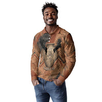 Khnum Long Sleeve Polo Shirt Ancient Egyptian Earthy Cracked Papyrus - Divine Potter - Wonder Print Shop