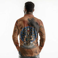 Khnum Long Sleeve Polo Shirt Ancient Egyptian Earthy Cracked Papyrus - Divine Potter - Wonder Print Shop