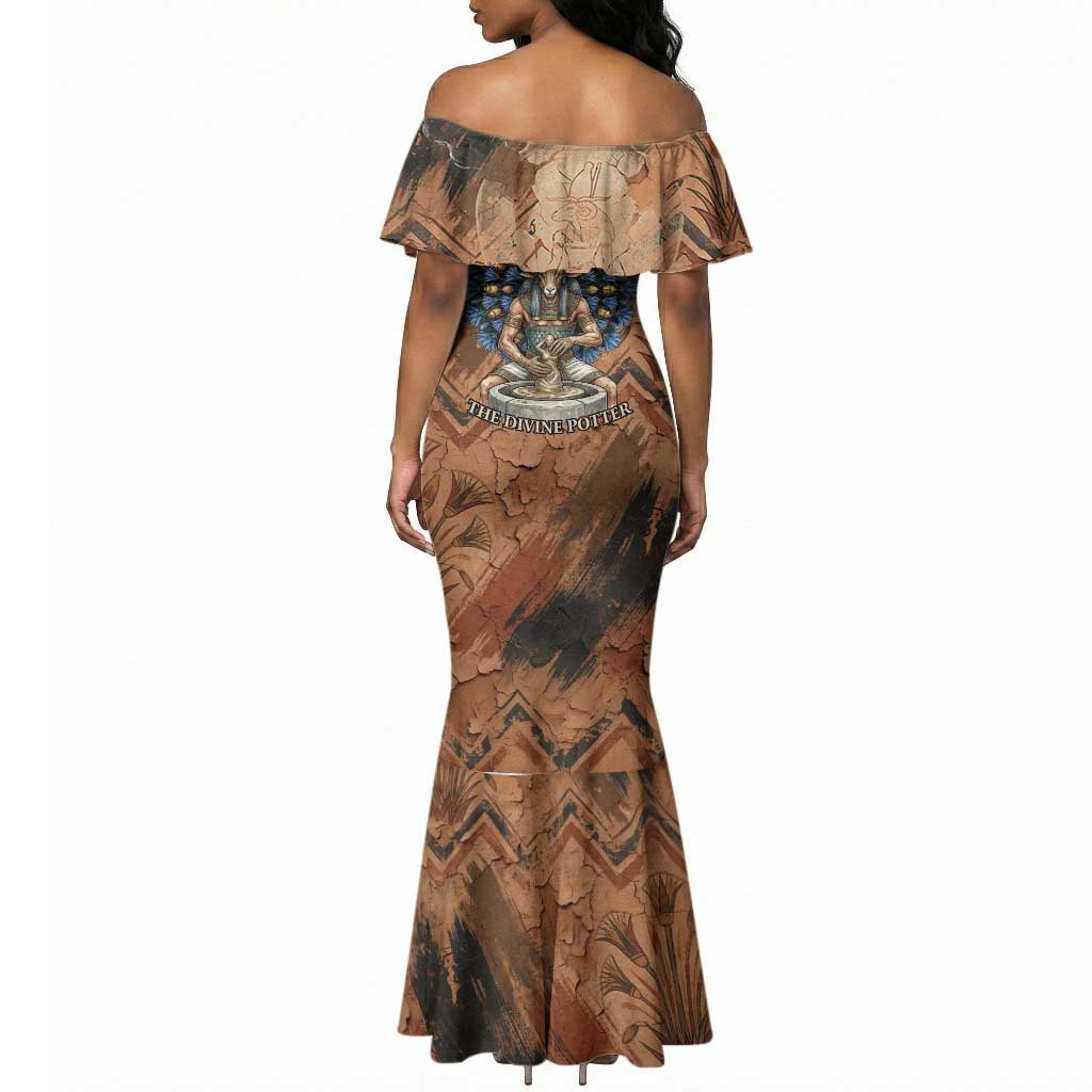 Khnum Mermaid Dress Ancient Egyptian Earthy Cracked Papyrus - Divine Potter - Wonder Print Shop