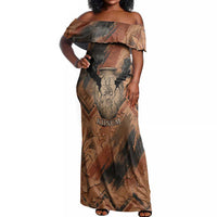 Khnum Off Shoulder Maxi Dress Ancient Egyptian Earthy Cracked Papyrus - Divine Potter - Wonder Print Shop