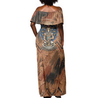 Khnum Off Shoulder Maxi Dress Ancient Egyptian Earthy Cracked Papyrus - Divine Potter - Wonder Print Shop