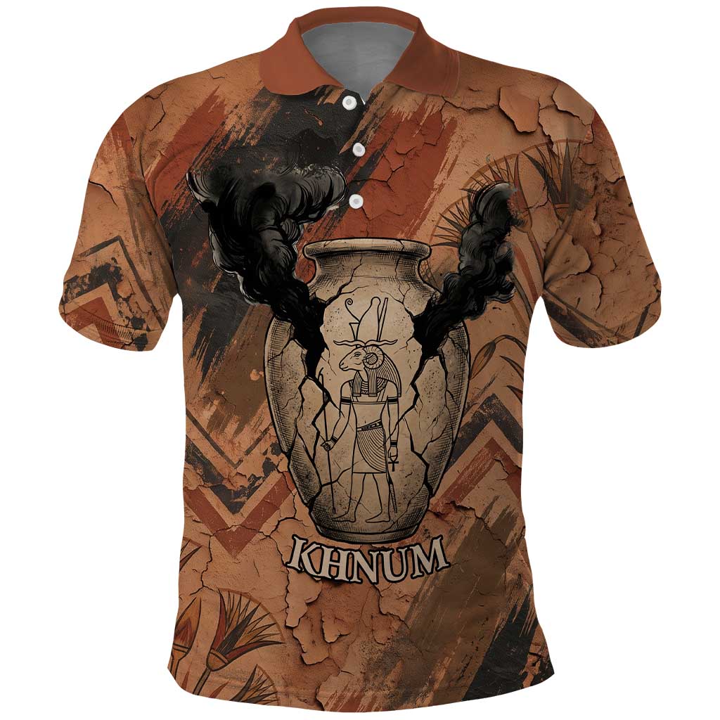 Khnum Polo Shirt Ancient Egyptian Earthy Cracked Papyrus - Divine Potter - Wonder Print Shop