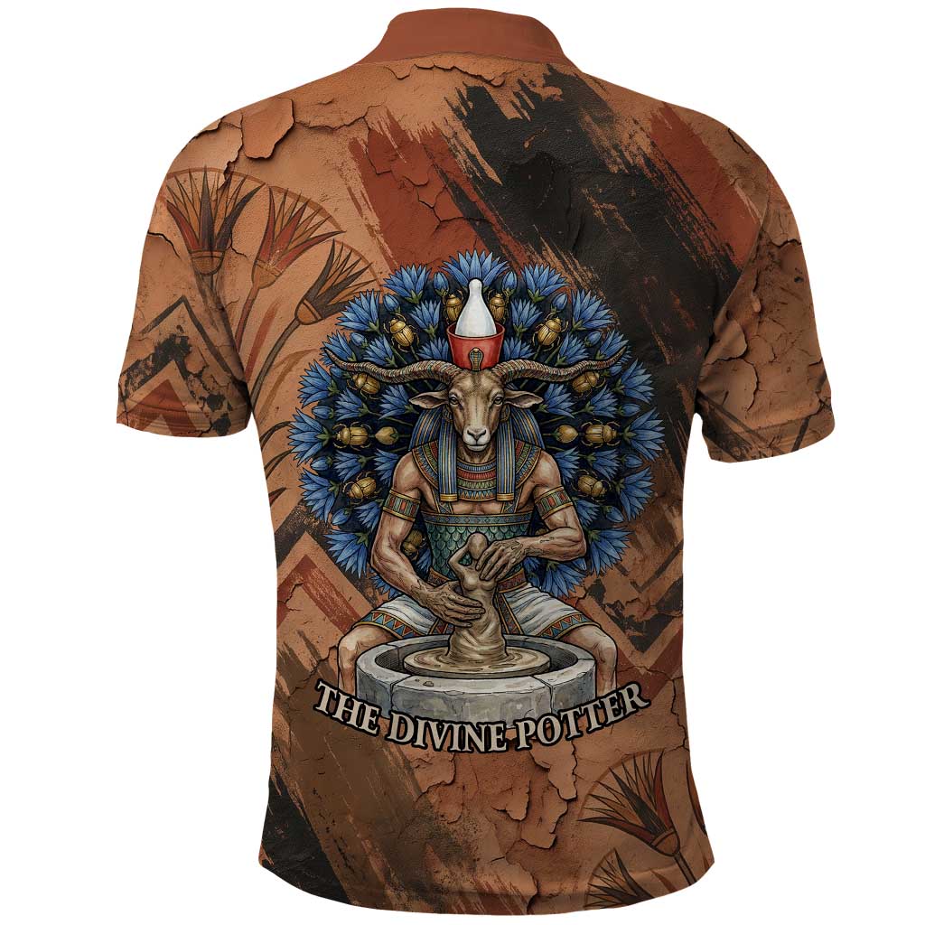 Khnum Polo Shirt Ancient Egyptian Earthy Cracked Papyrus - Divine Potter - Wonder Print Shop