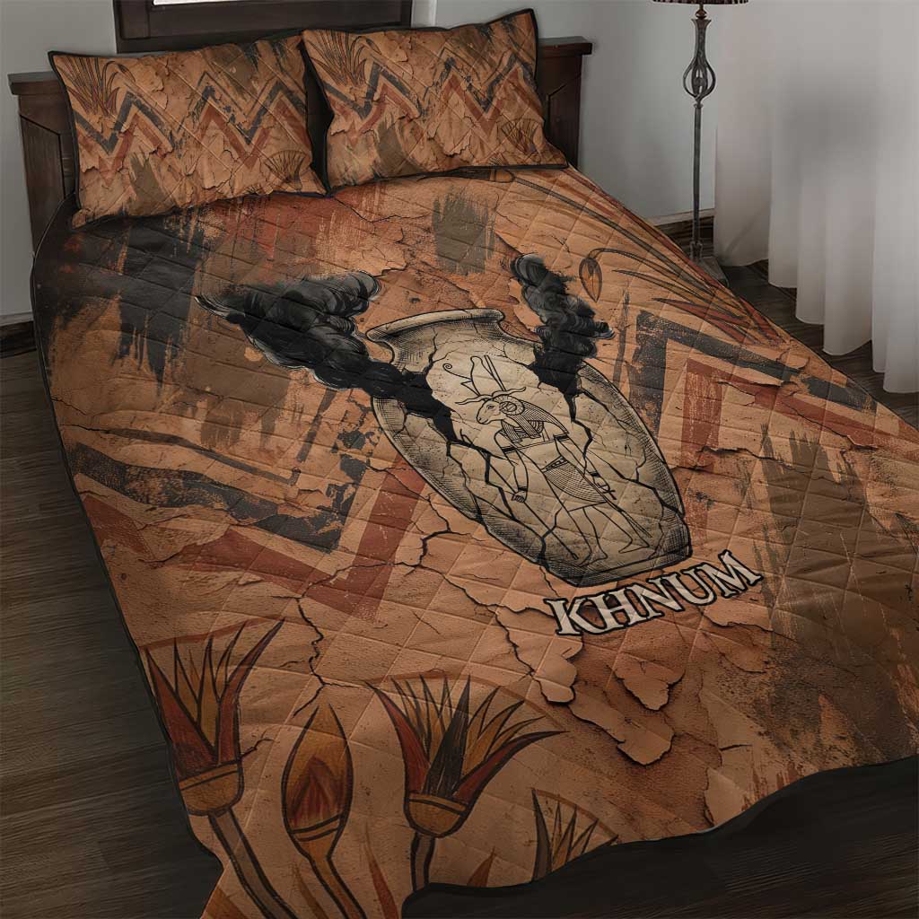 Khnum Quilt Bed Set Ancient Egyptian Earthy Cracked Papyrus - Divine Potter - Wonder Print Shop