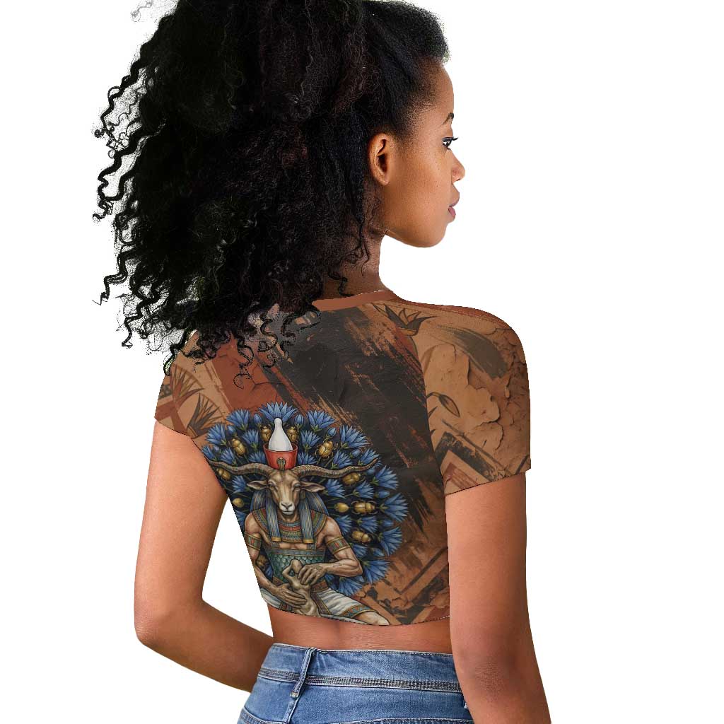Khnum Raglan Cropped T shirt Ancient Egyptian Earthy Cracked Papyrus - Divine Potter - Wonder Print Shop