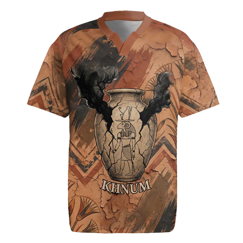 Khnum Rugby Jersey Ancient Egyptian Earthy Cracked Papyrus - Divine Potter - Wonder Print Shop