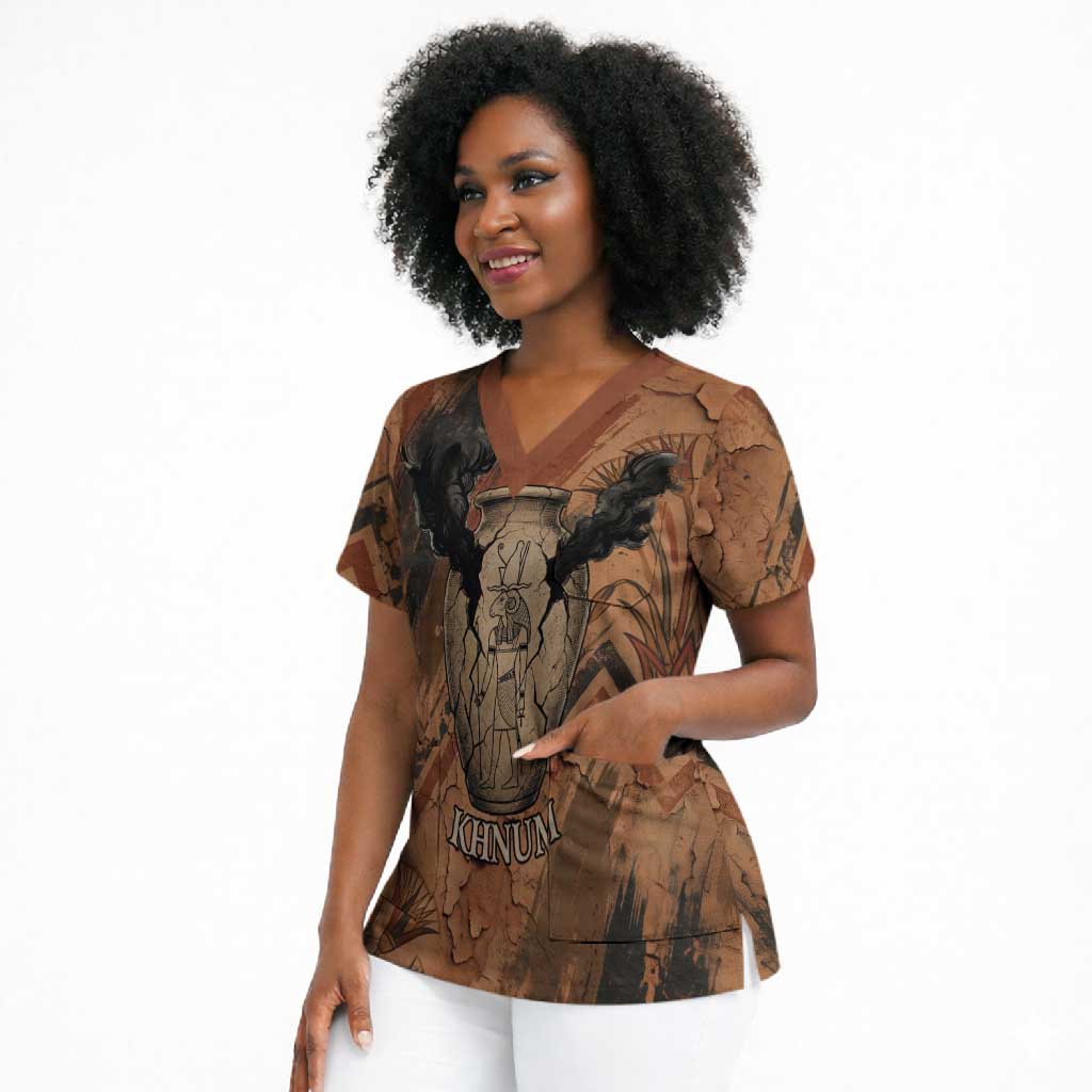 Khnum Scrub Top Ancient Egyptian Earthy Cracked Papyrus - Divine Potter - Wonder Print Shop