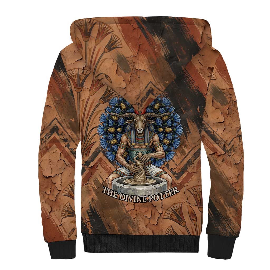 Khnum Sherpa Hoodie Ancient Egyptian Earthy Cracked Papyrus - Divine Potter - Wonder Print Shop
