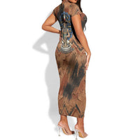 Khnum Short Sleeve Bodycon Dress Ancient Egyptian Earthy Cracked Papyrus - Divine Potter - Wonder Print Shop
