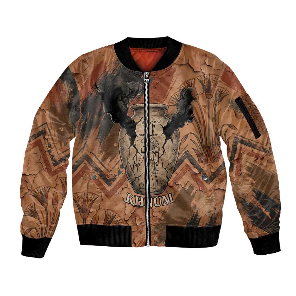 Khnum Sleeve Zip Bomber Jacket Ancient Egyptian Earthy Cracked Papyrus - Divine Potter - Wonder Print Shop