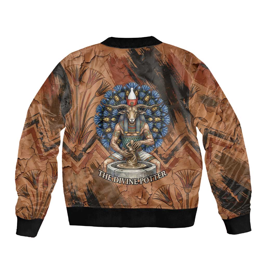 Khnum Sleeve Zip Bomber Jacket Ancient Egyptian Earthy Cracked Papyrus - Divine Potter - Wonder Print Shop