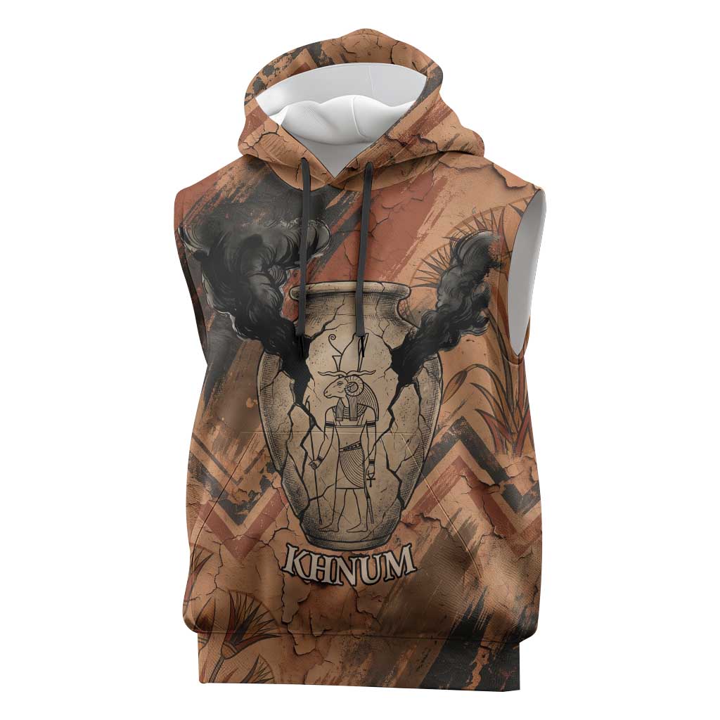 Khnum Sleeveless Hoodie Ancient Egyptian Earthy Cracked Papyrus - Divine Potter - Wonder Print Shop