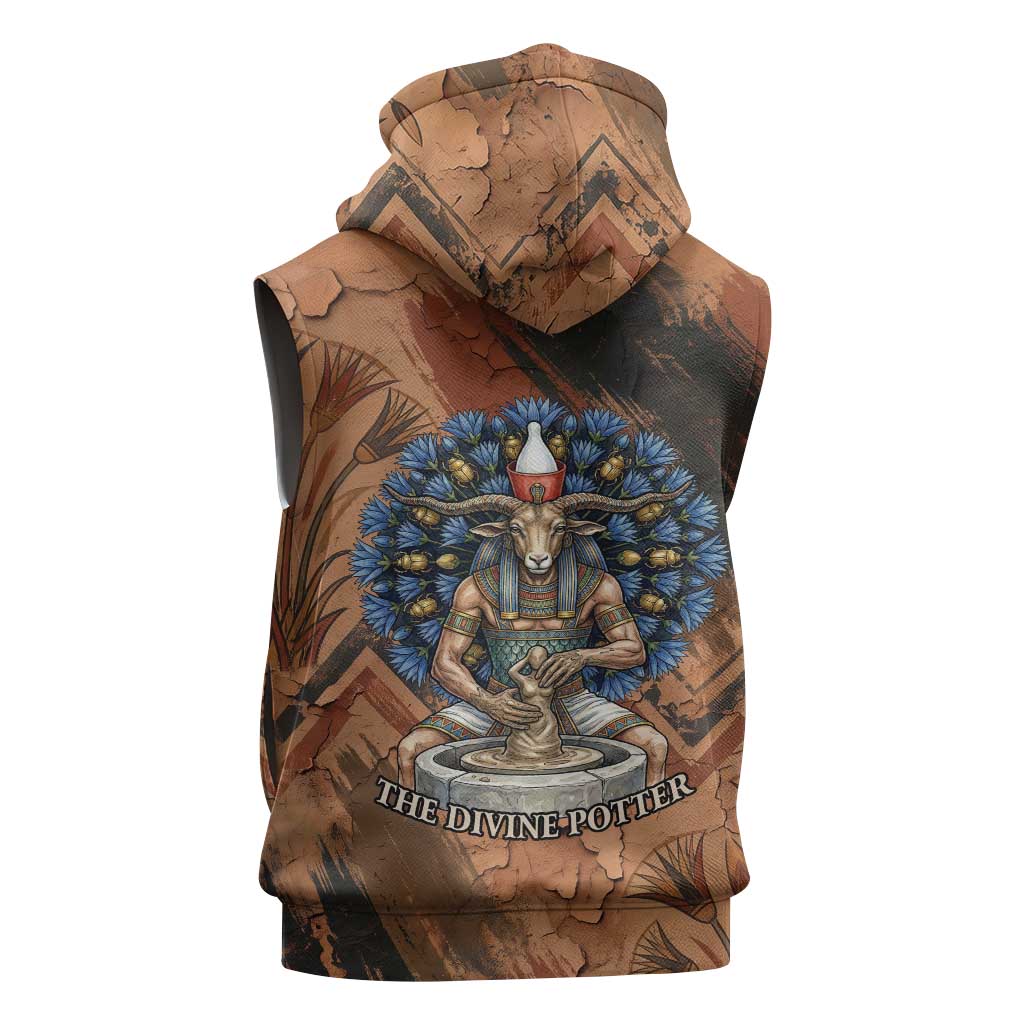 Khnum Sleeveless Hoodie Ancient Egyptian Earthy Cracked Papyrus - Divine Potter - Wonder Print Shop