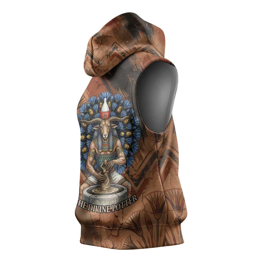 Khnum Sleeveless Hoodie Ancient Egyptian Earthy Cracked Papyrus - Divine Potter - Wonder Print Shop