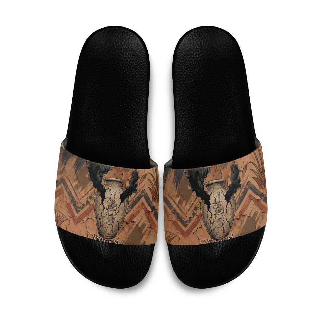 Khnum Slide Sandals Ancient Egyptian Earthy Cracked Papyrus - Divine Potter - Wonder Print Shop