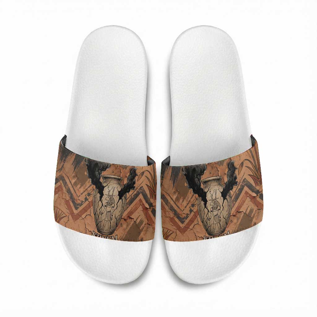 Khnum Slide Sandals Ancient Egyptian Earthy Cracked Papyrus - Divine Potter - Wonder Print Shop