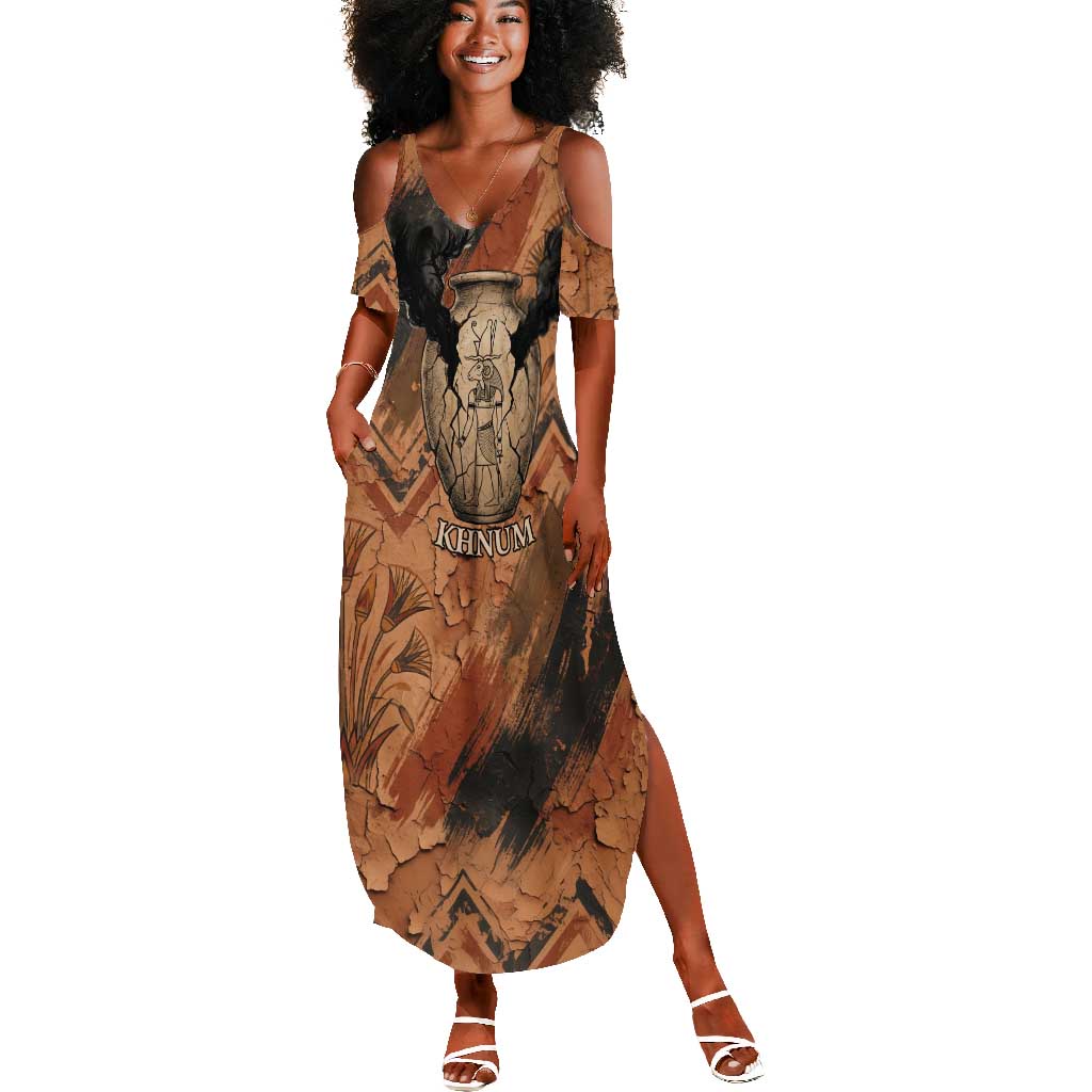 Khnum Summer Maxi Dress Ancient Egyptian Earthy Cracked Papyrus - Divine Potter - Wonder Print Shop