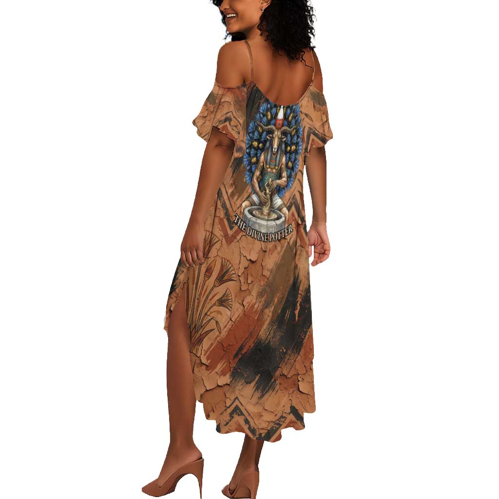 Khnum Summer Maxi Dress Ancient Egyptian Earthy Cracked Papyrus - Divine Potter - Wonder Print Shop