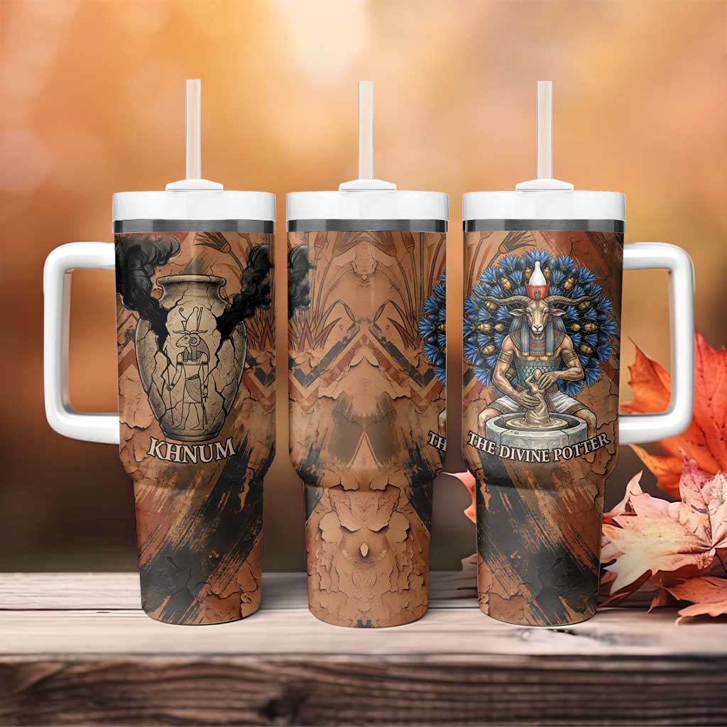 Khnum Tumbler With Handle Ancient Egyptian Earthy Cracked Papyrus - Divine Potter - Wonder Print Shop