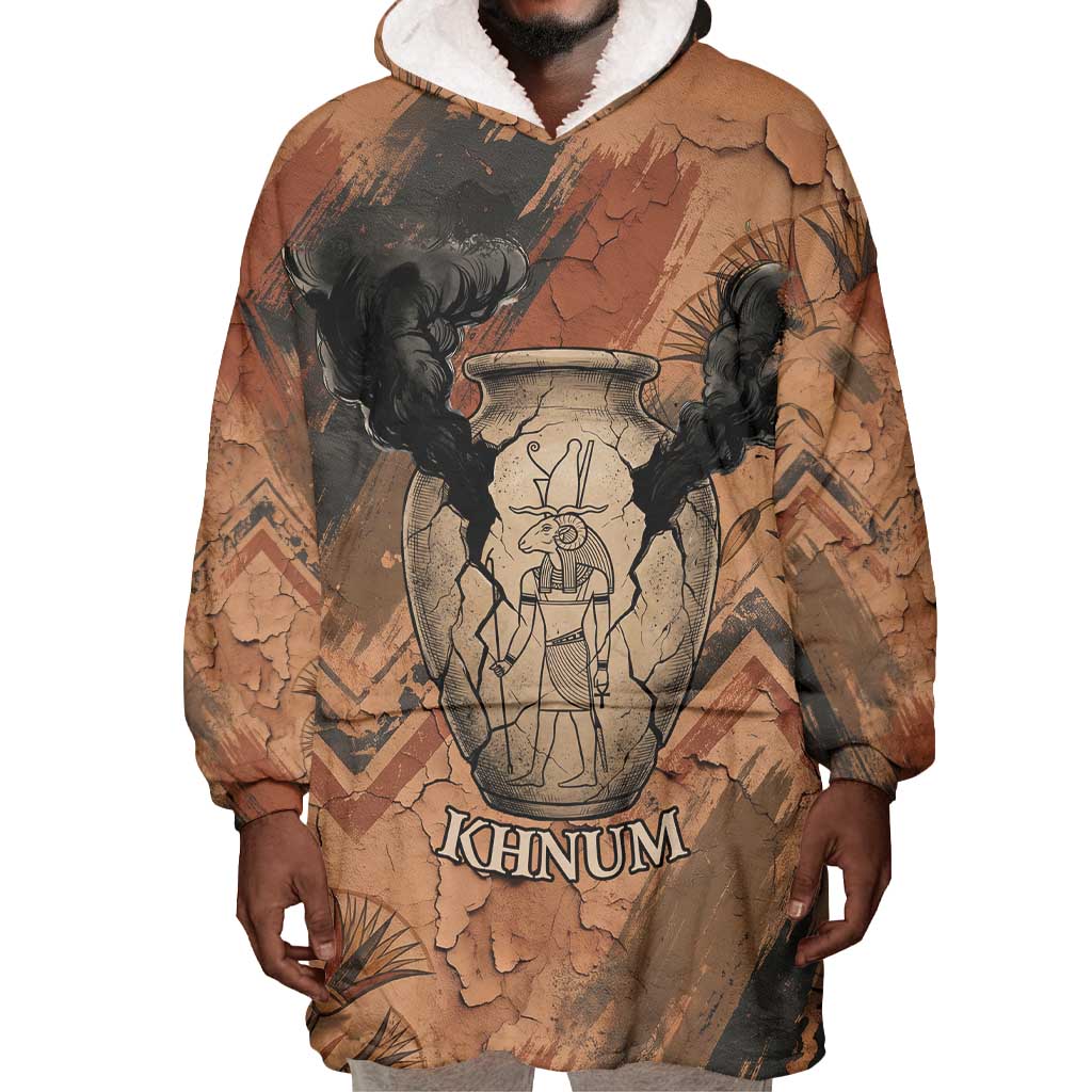 Khnum Wearable Blanket Hoodie Ancient Egyptian Earthy Cracked Papyrus - Divine Potter - Wonder Print Shop
