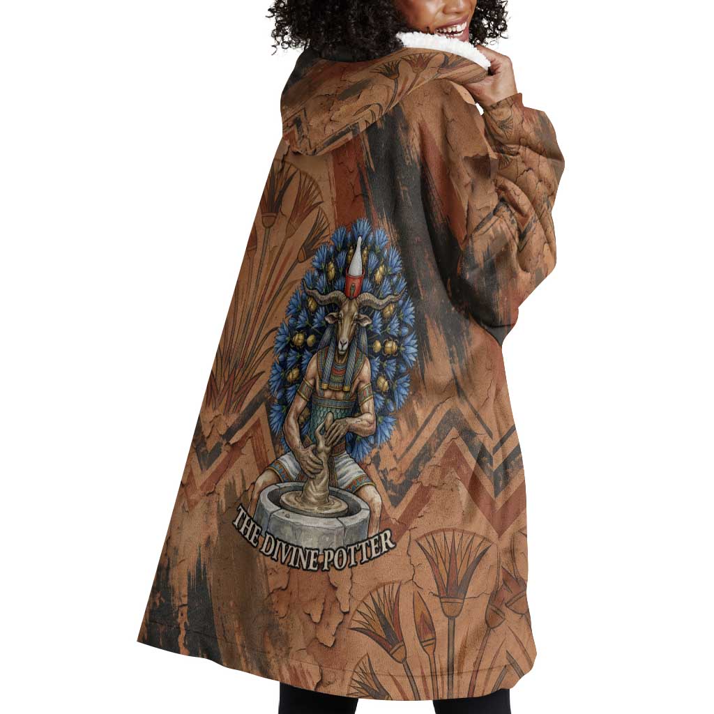 Khnum Wearable Blanket Hoodie Ancient Egyptian Earthy Cracked Papyrus - Divine Potter - Wonder Print Shop