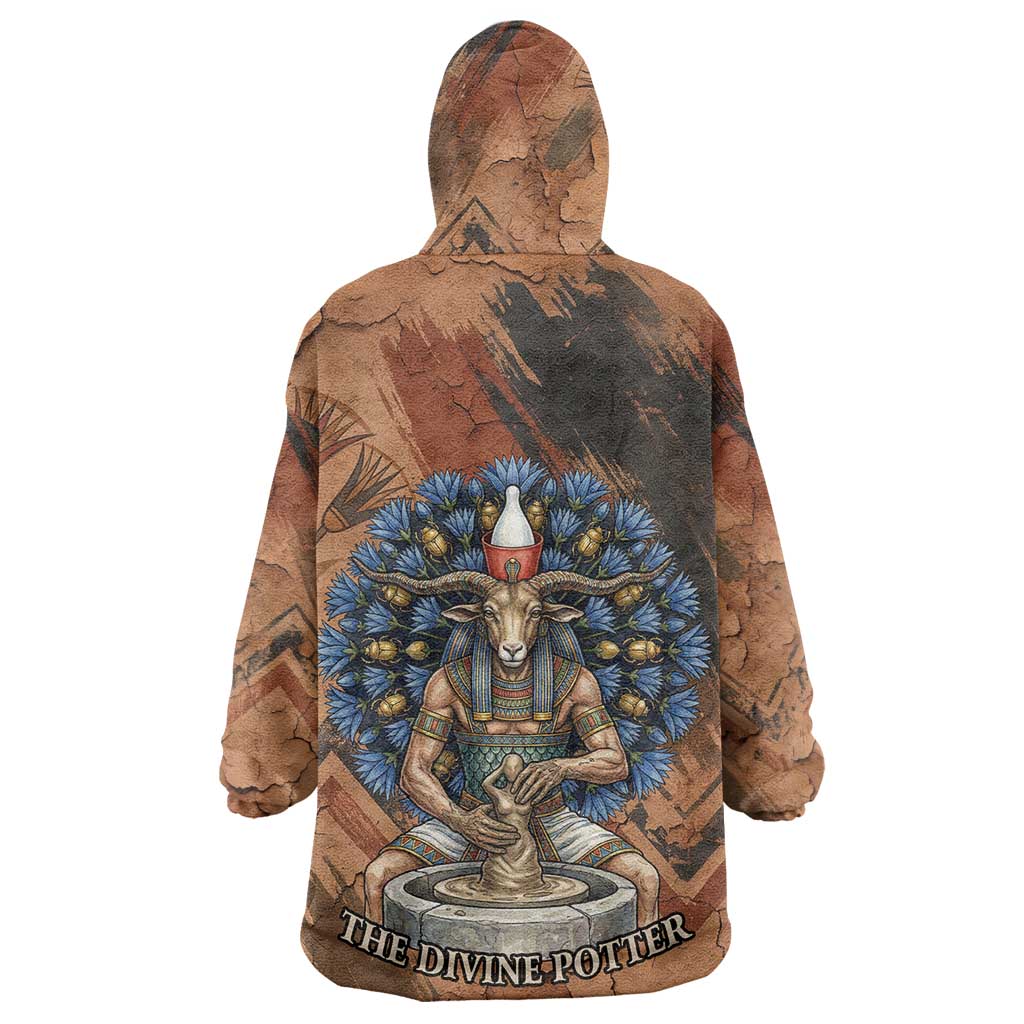 Khnum Wearable Blanket Hoodie Ancient Egyptian Earthy Cracked Papyrus - Divine Potter - Wonder Print Shop