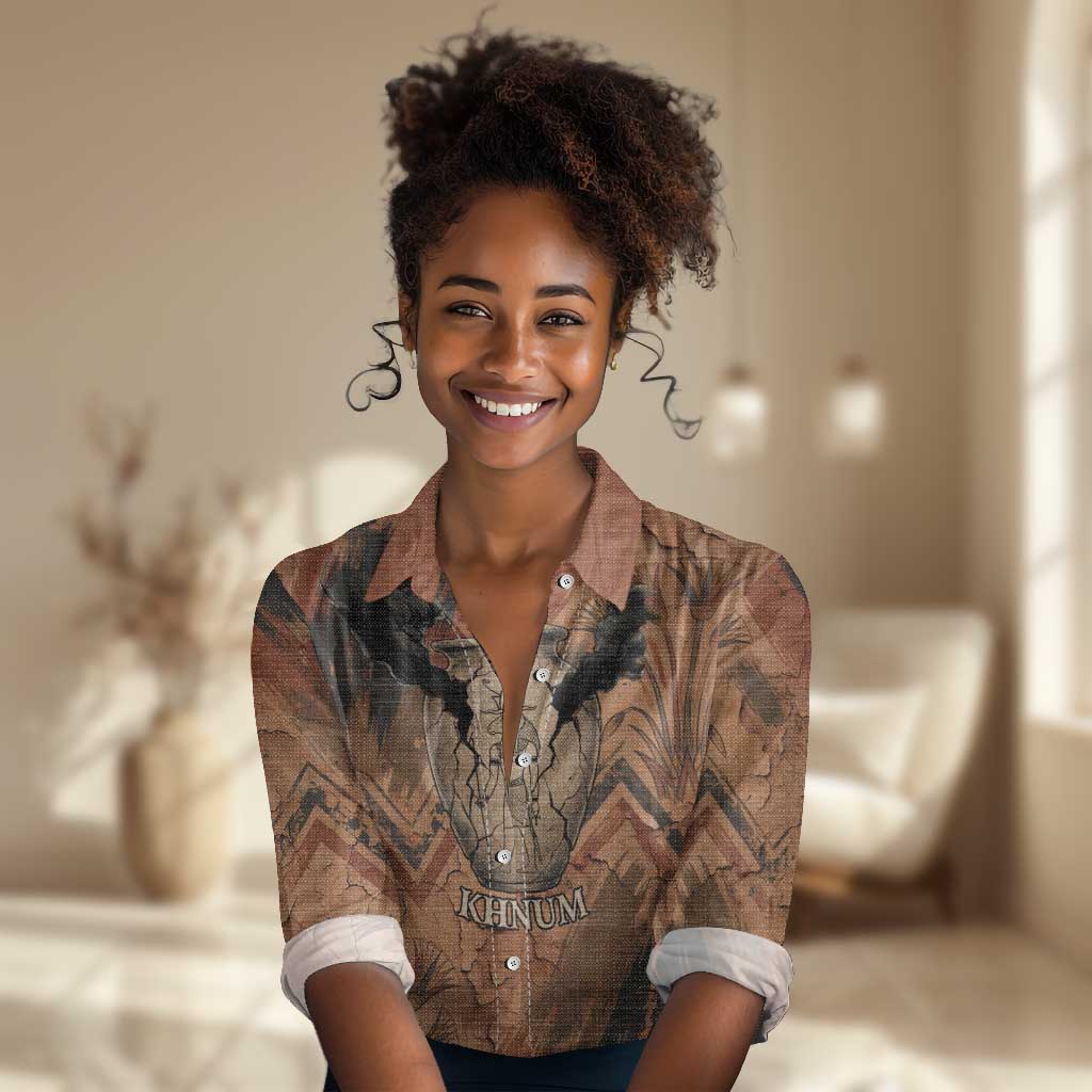 Khnum Women Casual Shirt Ancient Egyptian Earthy Cracked Papyrus - Divine Potter - Wonder Print Shop