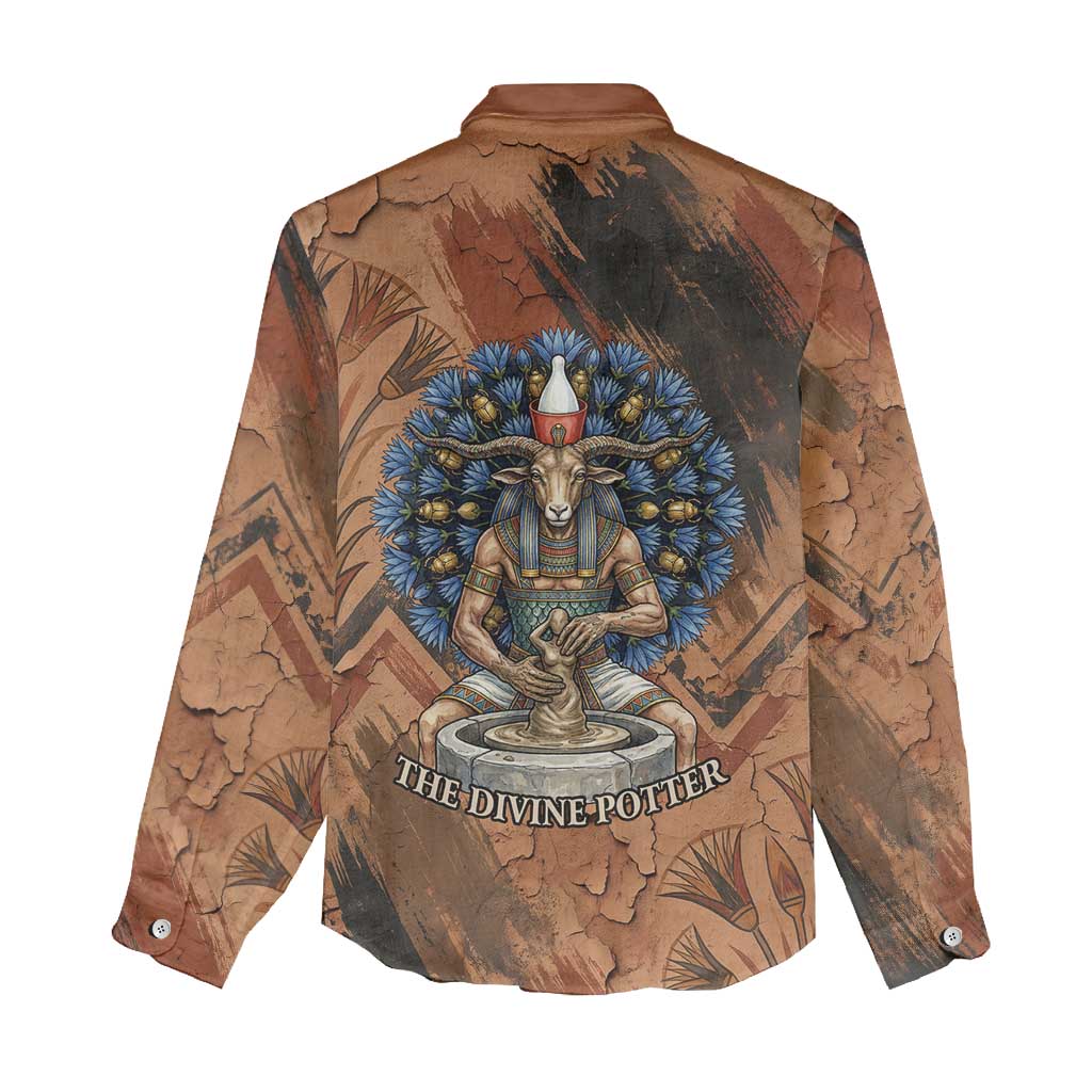 Khnum Women Casual Shirt Ancient Egyptian Earthy Cracked Papyrus - Divine Potter - Wonder Print Shop