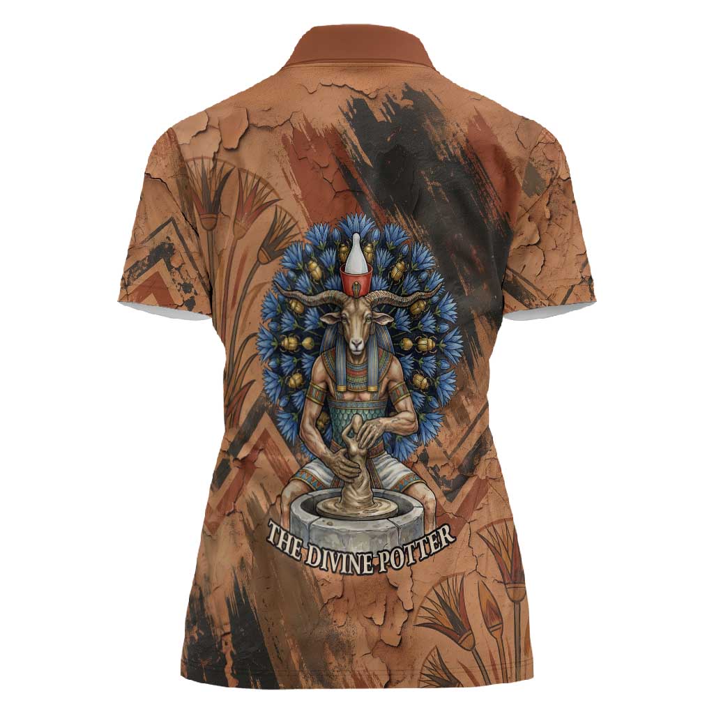 Khnum Women Polo Shirt Ancient Egyptian Earthy Cracked Papyrus - Divine Potter - Wonder Print Shop