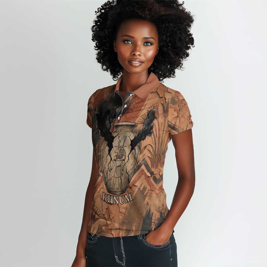Khnum Women Polo Shirt Ancient Egyptian Earthy Cracked Papyrus - Divine Potter - Wonder Print Shop