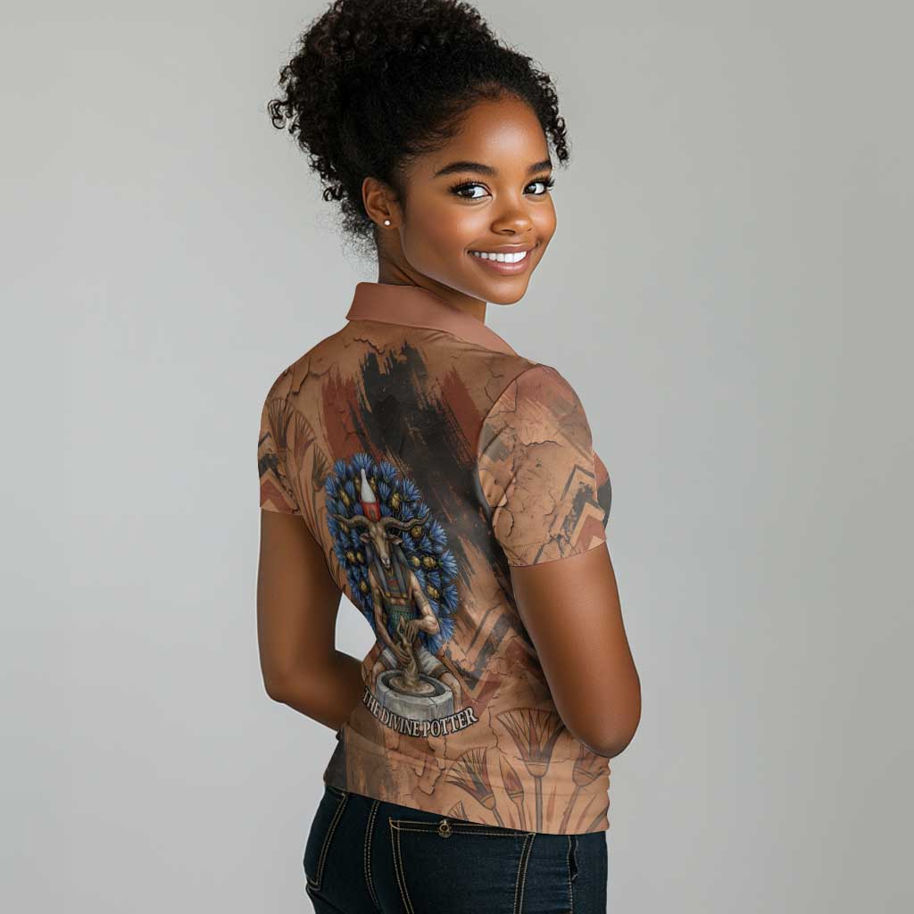 Khnum Women Polo Shirt Ancient Egyptian Earthy Cracked Papyrus - Divine Potter - Wonder Print Shop