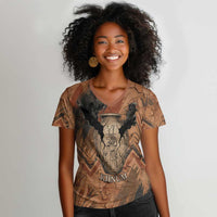 Khnum Women V-Neck T-Shirt Ancient Egyptian Earthy Cracked Papyrus - Divine Potter - Wonder Print Shop