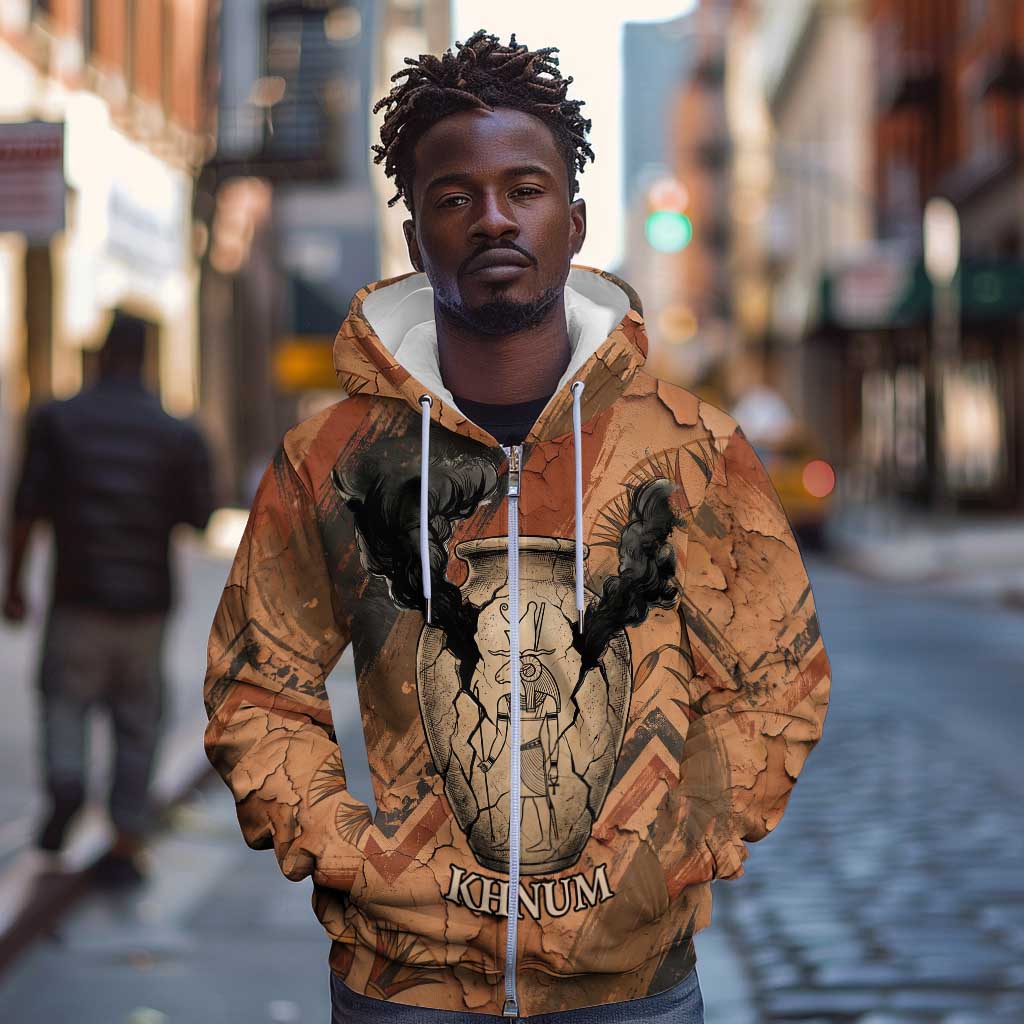 Khnum Zip Hoodie Ancient Egyptian Earthy Cracked Papyrus - Divine Potter - Wonder Print Shop