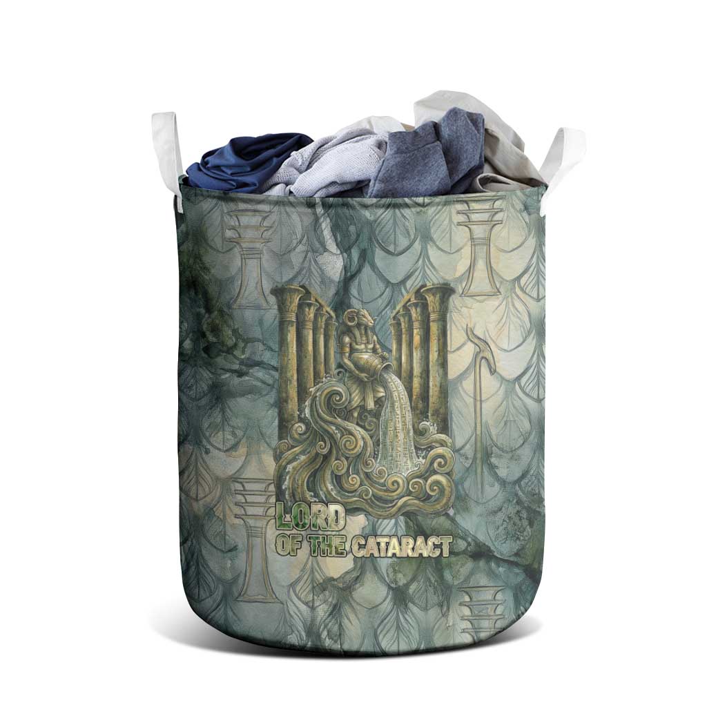 Khnum Ancient Egyptian Laundry Basket with Smoky Leaf, Ram Head Emblem, and Guardian of the Cataract - Wonder Print Shop
