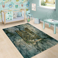 Khnum Ancient Egyptian Area Rug with Smoky Leaf, Ram Head Emblem, and Guardian of the Cataract - Wonder Print Shop