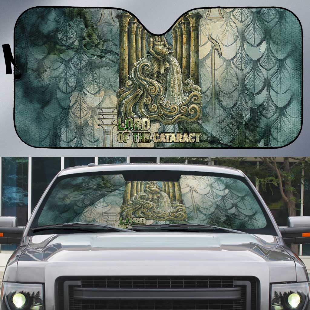 Khnum Ancient Egyptian Auto Sun Shade with Smoky Leaf, Ram Head Emblem, and Guardian of the Cataract - Wonder Print Shop