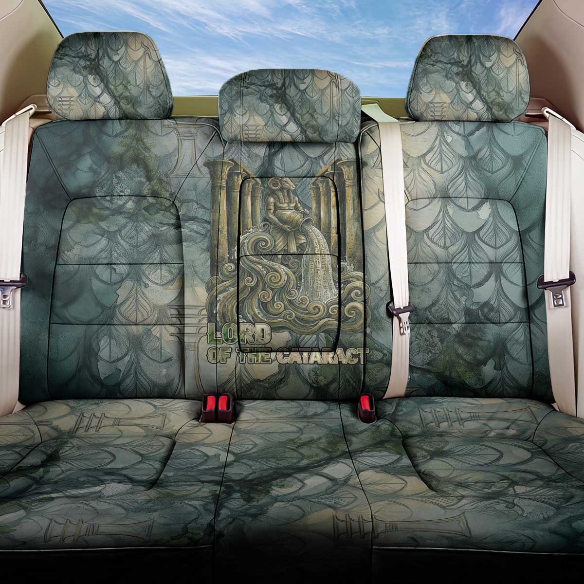 Khnum Ancient Egyptian Back Car Seat Cover with Smoky Leaf, Ram Head Emblem, and Guardian of the Cataract - Wonder Print Shop