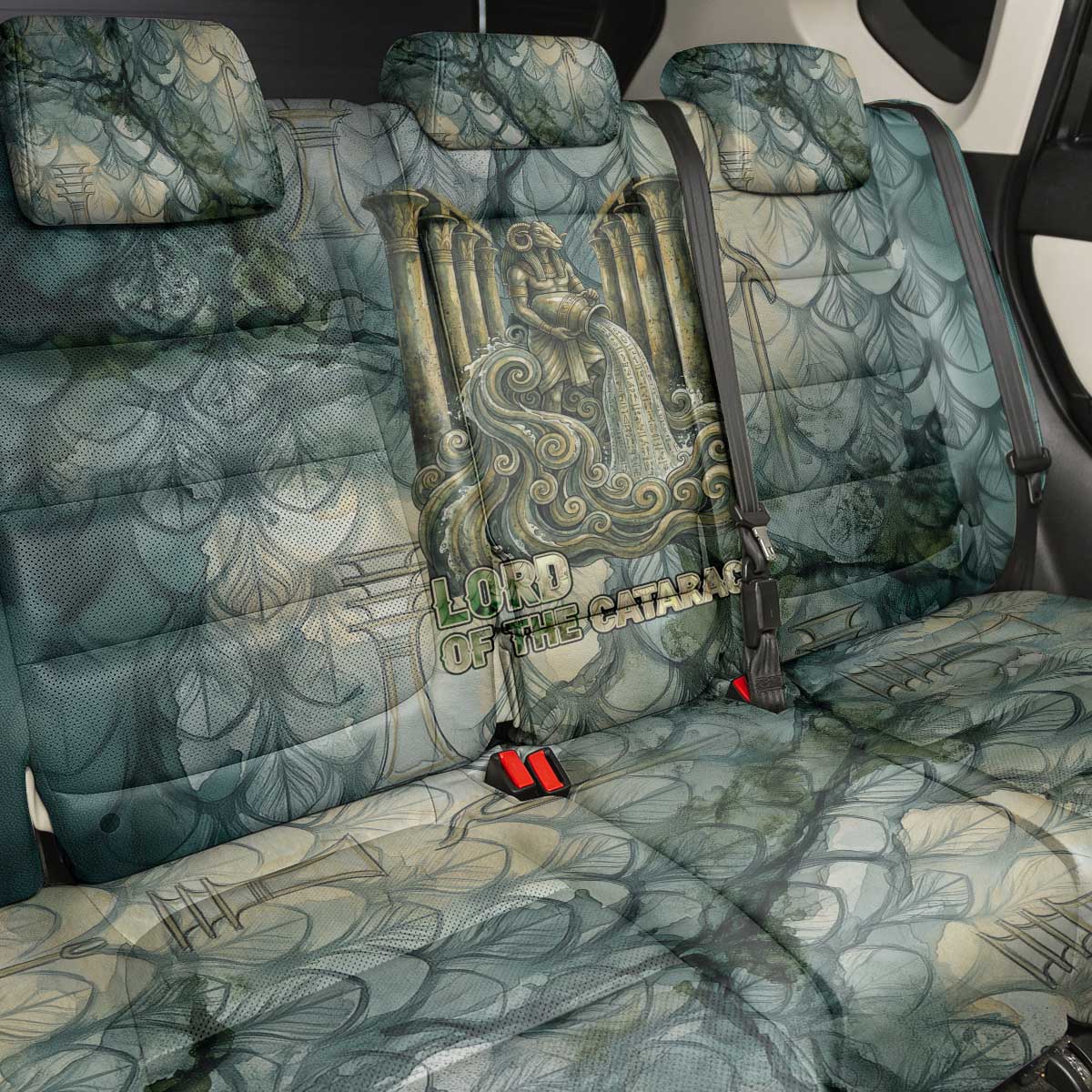 Khnum Ancient Egyptian Back Car Seat Cover with Smoky Leaf, Ram Head Emblem, and Guardian of the Cataract - Wonder Print Shop