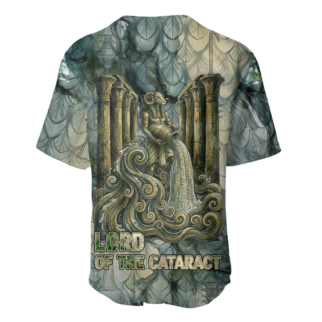 Khnum Ancient Egyptian Baseball Jersey with Smoky Leaf, Ram Head Emblem, and Guardian of the Cataract - Wonder Print Shop