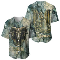 Khnum Ancient Egyptian Baseball Jersey with Smoky Leaf, Ram Head Emblem, and Guardian of the Cataract - Wonder Print Shop