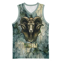 Khnum Ancient Egyptian Basketball Jersey with Smoky Leaf, Ram Head Emblem, and Guardian of the Cataract - Wonder Print Shop