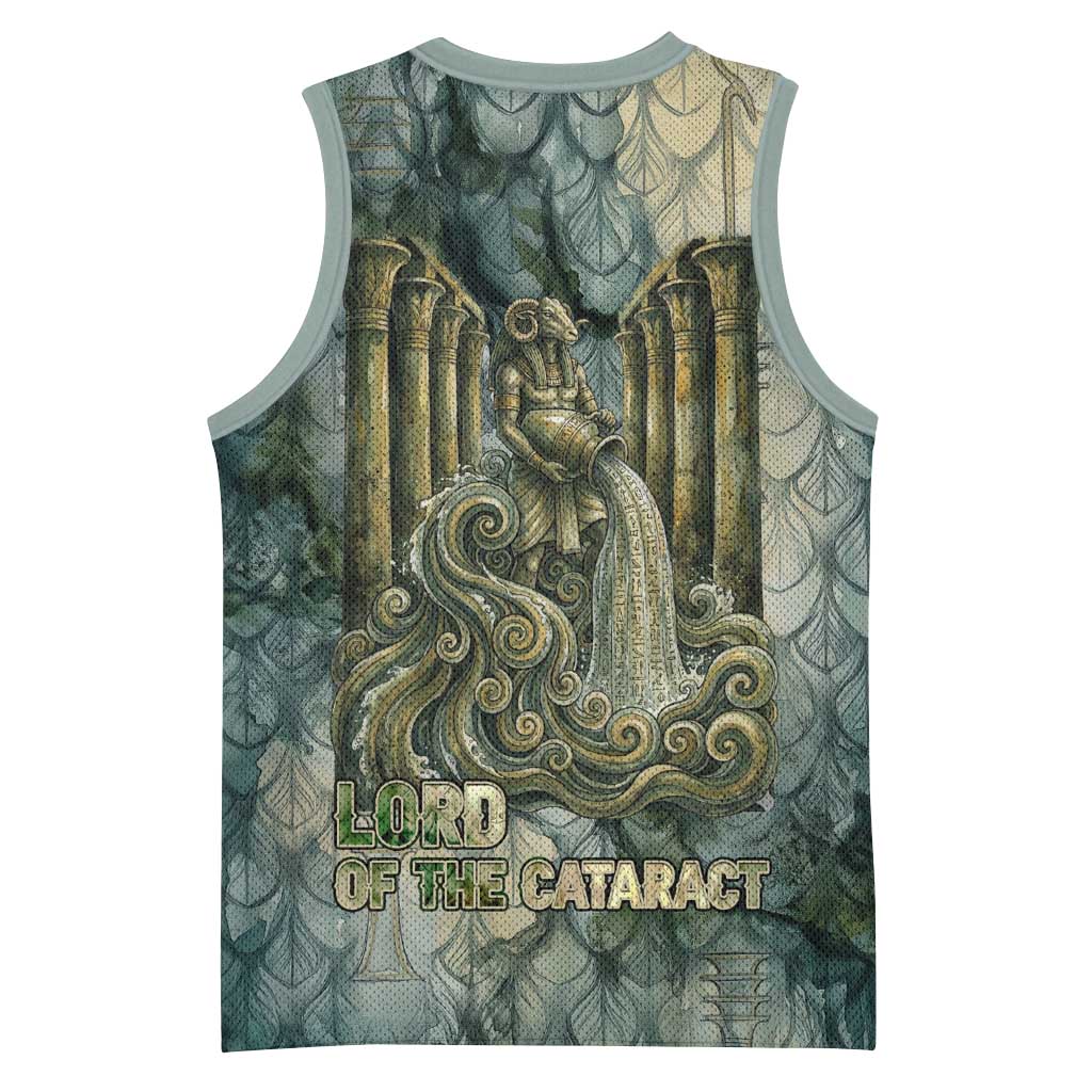 Khnum Ancient Egyptian Basketball Jersey with Smoky Leaf, Ram Head Emblem, and Guardian of the Cataract - Wonder Print Shop