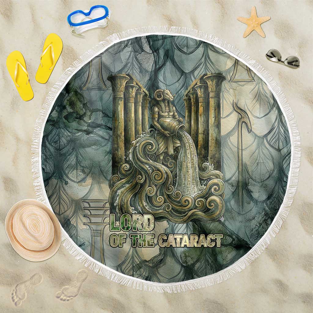 Khnum Ancient Egyptian Beach Blanket with Smoky Leaf, Ram Head Emblem, and Guardian of the Cataract - Wonder Print Shop