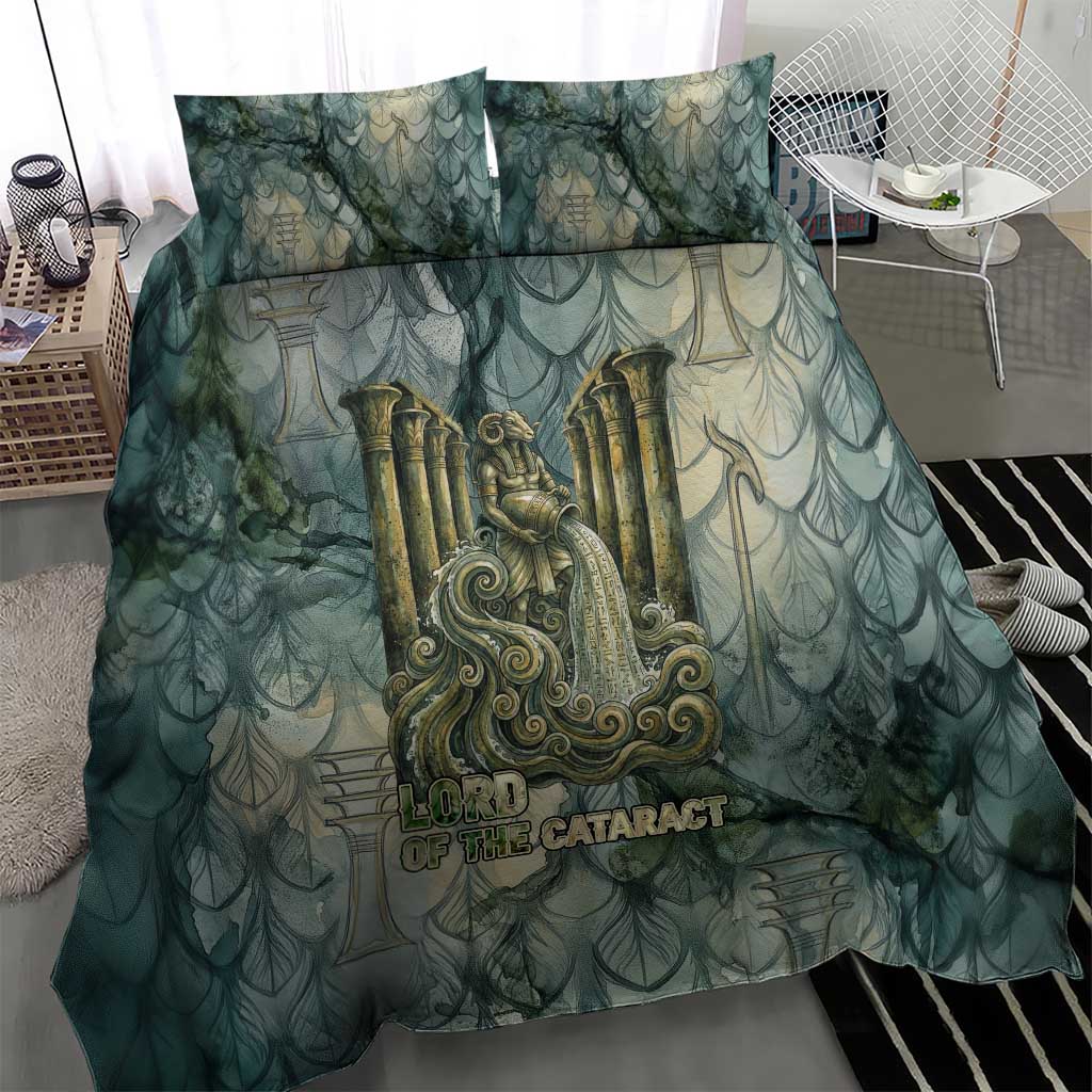 Khnum Ancient Egyptian Bedding Set with Smoky Leaf, Ram Head Emblem, and Guardian of the Cataract - Wonder Print Shop