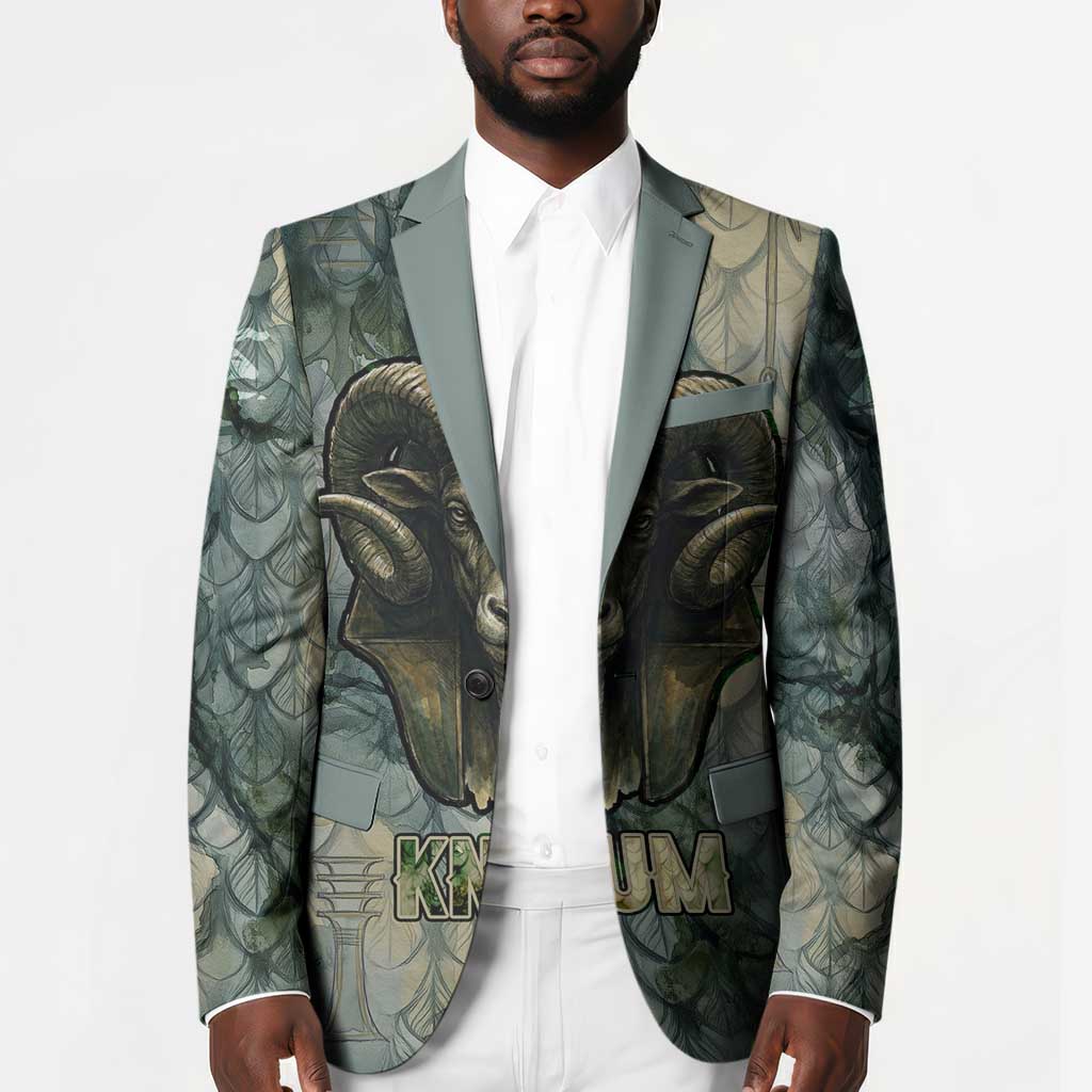 Khnum Ancient Egyptian Blazer with Smoky Leaf, Ram Head Emblem, and Guardian of the Cataract - Wonder Print Shop