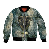 Khnum Ancient Egyptian Bomber Jacket with Smoky Leaf, Ram Head Emblem, and Guardian of the Cataract - Wonder Print Shop