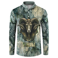 Khnum Ancient Egyptian Button Sweatshirt with Smoky Leaf, Ram Head Emblem, and Guardian of the Cataract