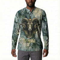 Khnum Ancient Egyptian Button Sweatshirt with Smoky Leaf, Ram Head Emblem, and Guardian of the Cataract